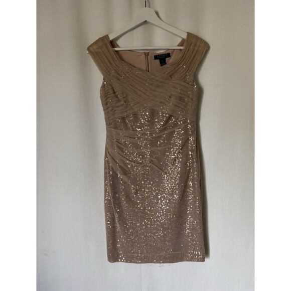 Ralph Lauren LRL Dress 6 Petite Sequin Blush Sleeveless Mini Short Lined - Picture 1 of 13